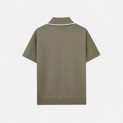 The Gentleman’s Brand | Retro Knit Polo – Men’s Button-Up Short Sleeve Shirt with Contrast Collar Trim
