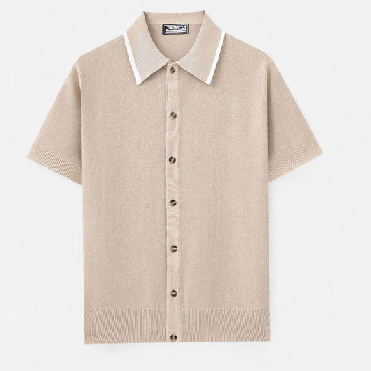 The Gentleman’s Brand | Retro Knit Polo – Men’s Button-Up Short Sleeve Shirt with Contrast Collar Trim
