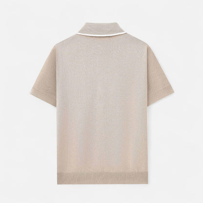 The Gentleman’s Brand | Retro Knit Polo – Men’s Button-Up Short Sleeve Shirt with Contrast Collar Trim