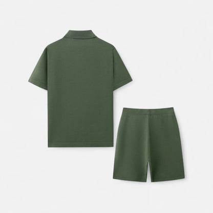 The Gentleman's Brand | Men's Retro Knit Polo & Shorts Set | Lightweight Textured Co-ord | Summer Casualwear