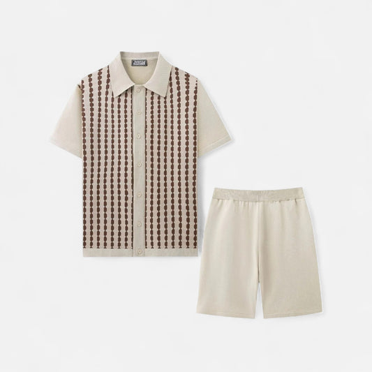 The Gentleman's Brand | Men's Retro Knit Polo & Shorts Set | Lightweight Textured Co-ord | Summer Casualwear
