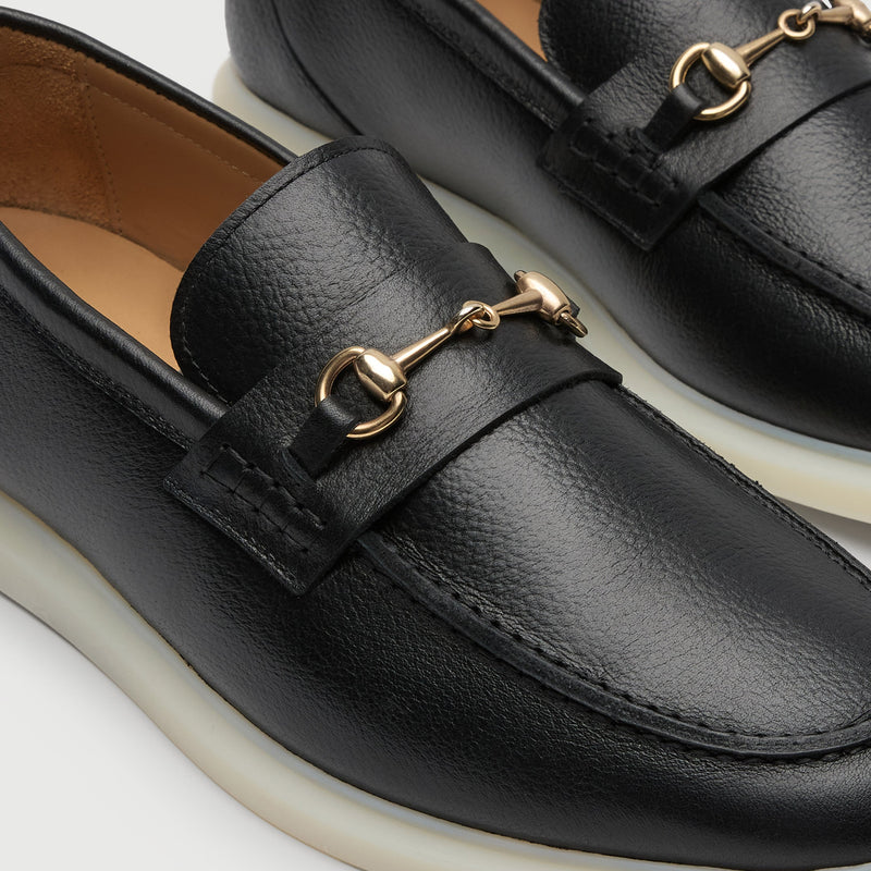 Black Grain Leather Horse Bit Loafer