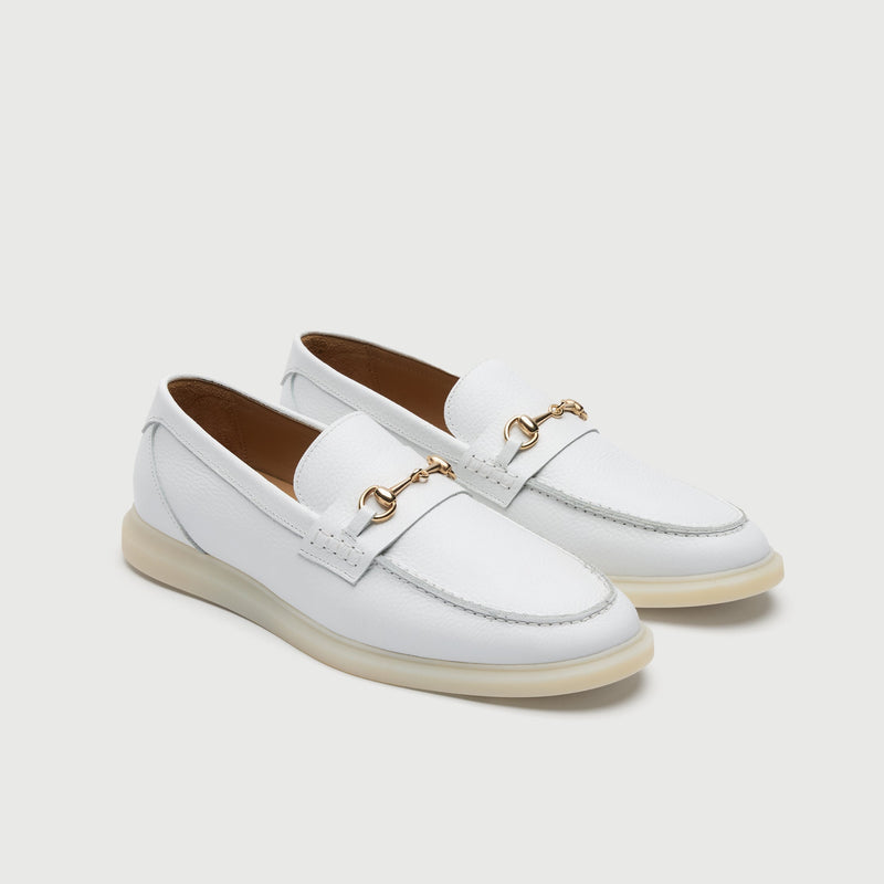White Grain Leather Horse Bit Loafer