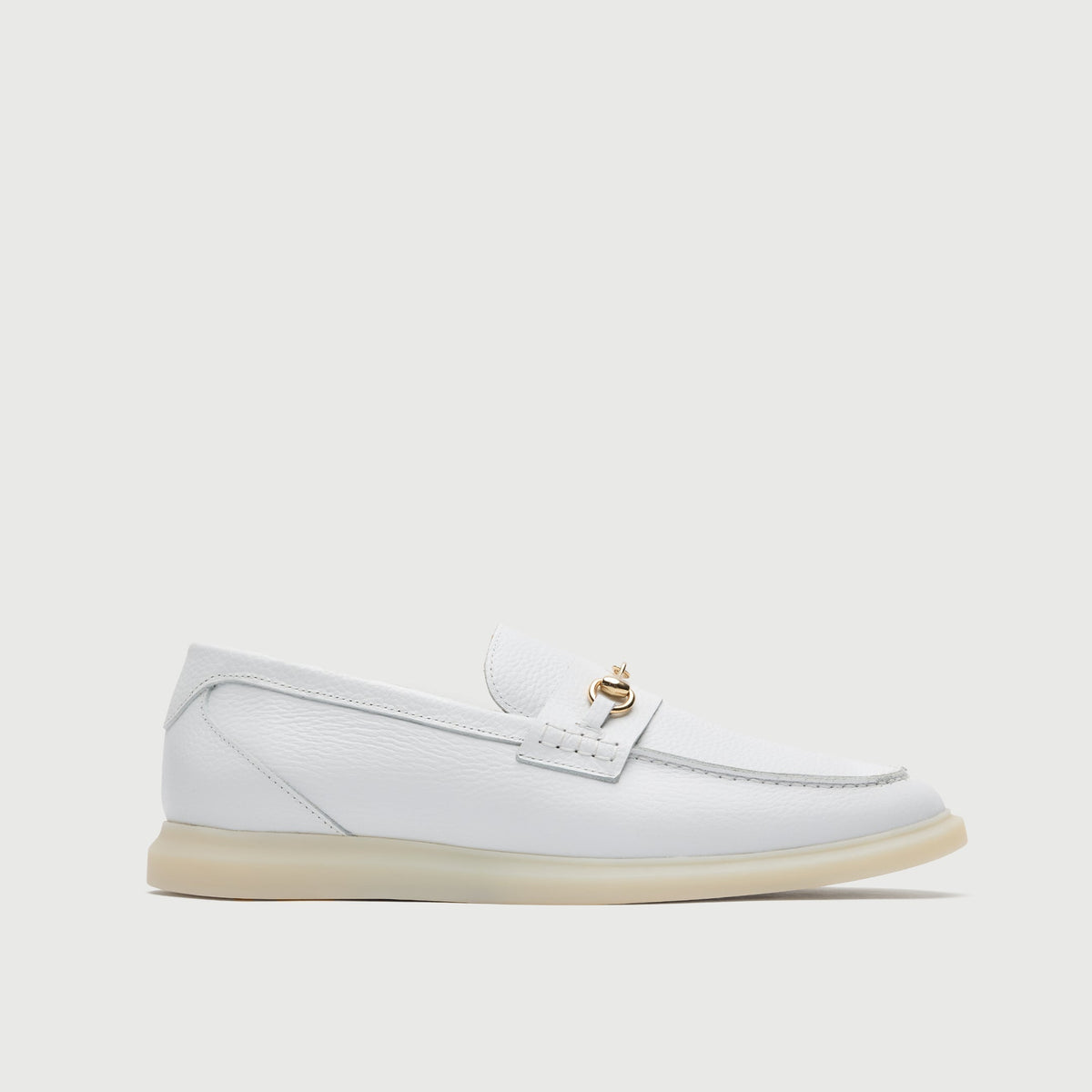 White Grain Leather Horse Bit Loafer