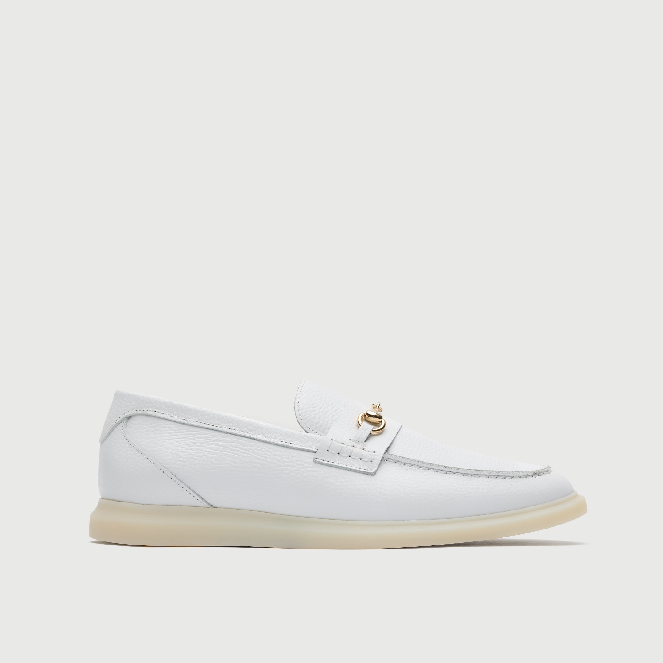 White Grain Leather Horse Bit Loafer