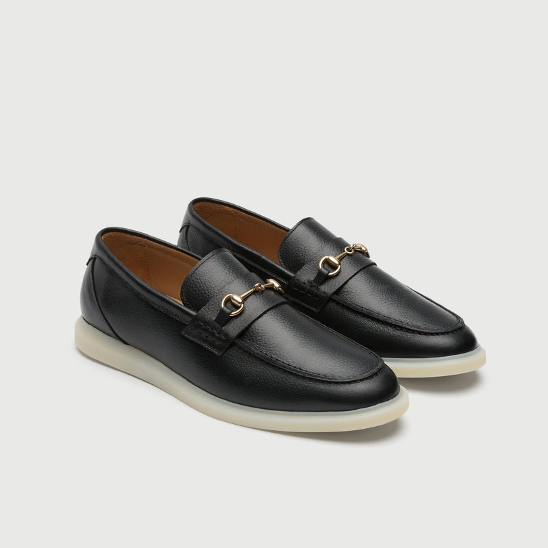 Black Grain Leather Horse Bit Loafer
