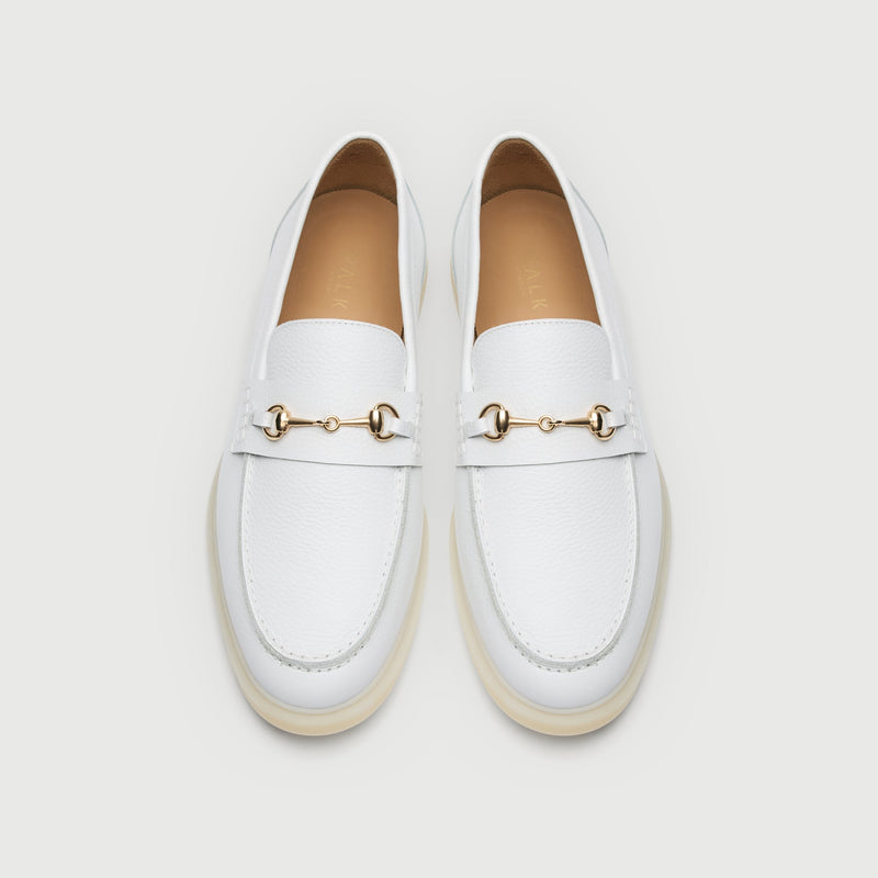 White Grain Leather Horse Bit Loafer