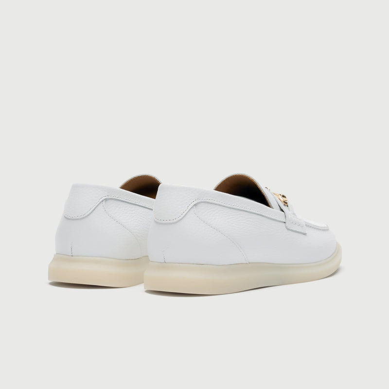 White Grain Leather Horse Bit Loafer