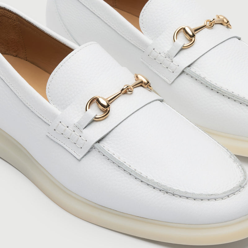 White Grain Leather Horse Bit Loafer