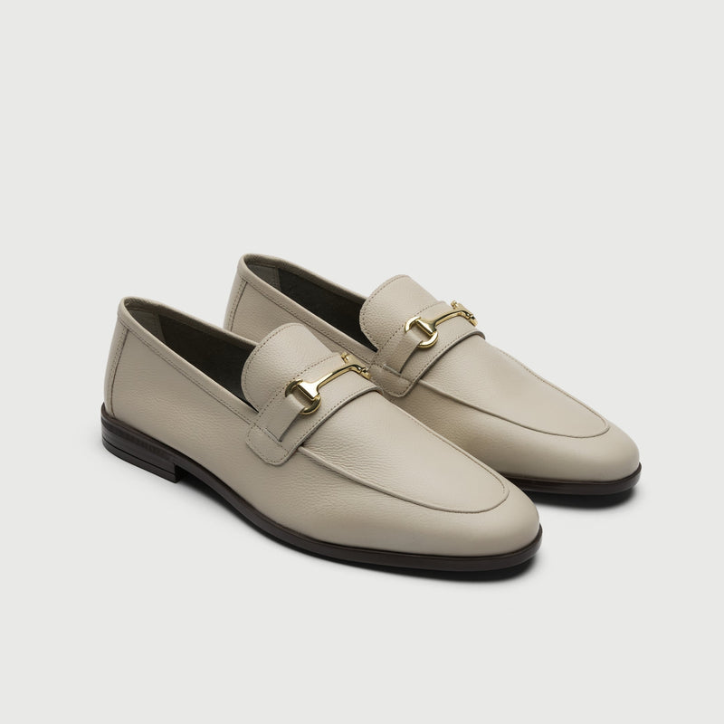 Off White Grain Leather Horse Bit Loafer