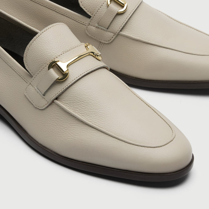 Off White Grain Leather Horse Bit Loafer