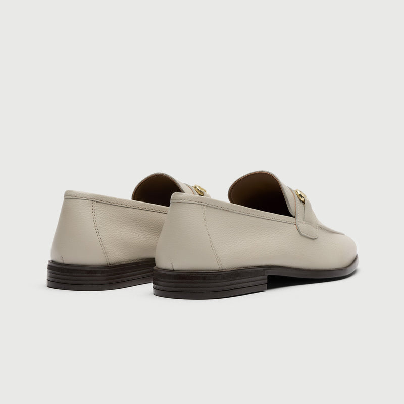 Off White Grain Leather Horse Bit Loafer