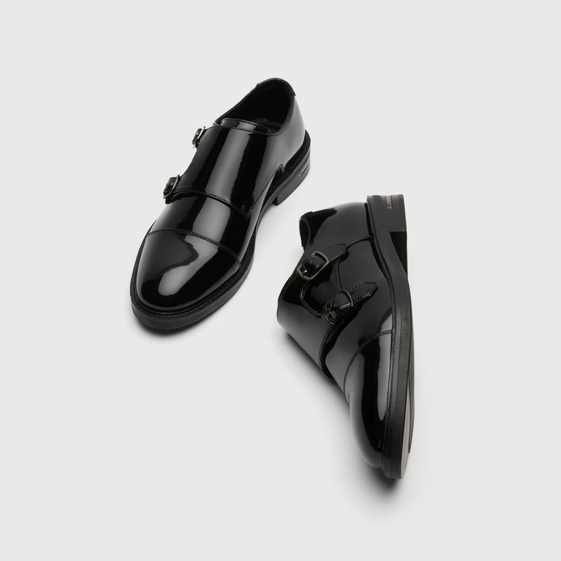 Black Patent Double Monk Shoe