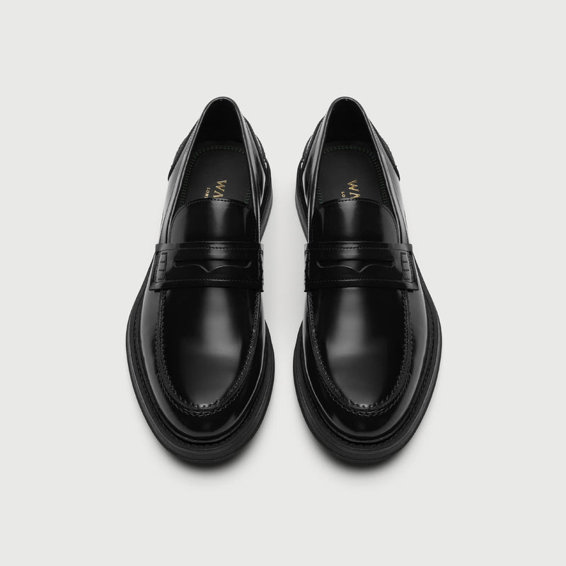 Black Leather Parsons Saddle Loafer