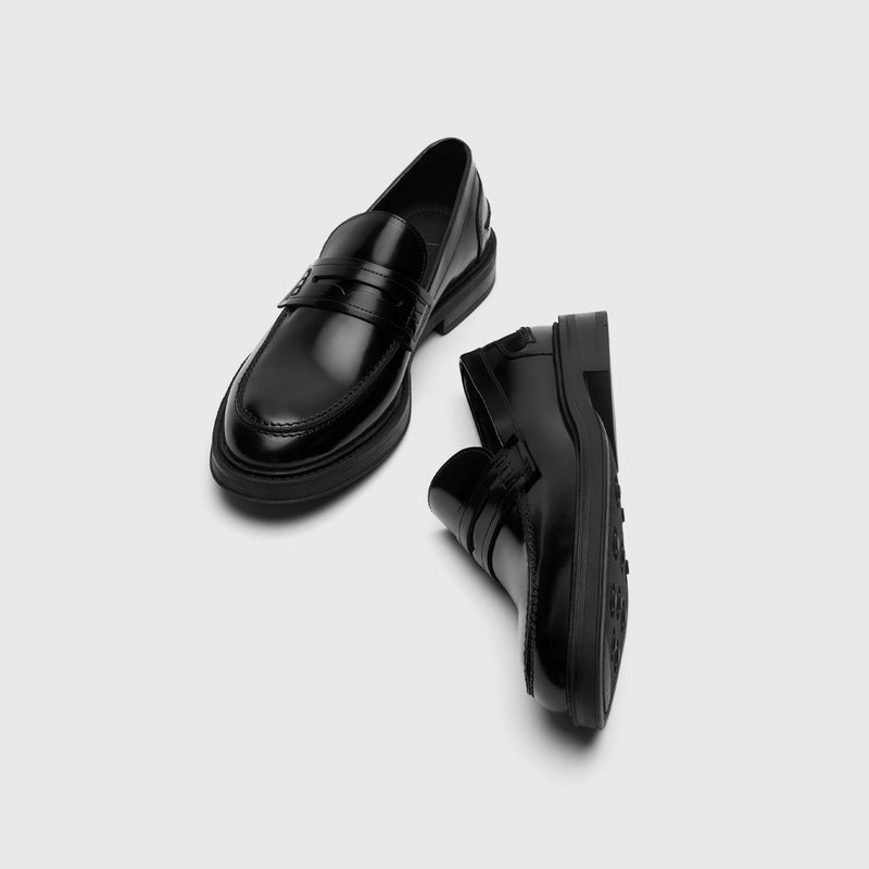 Black Leather Parsons Saddle Loafer