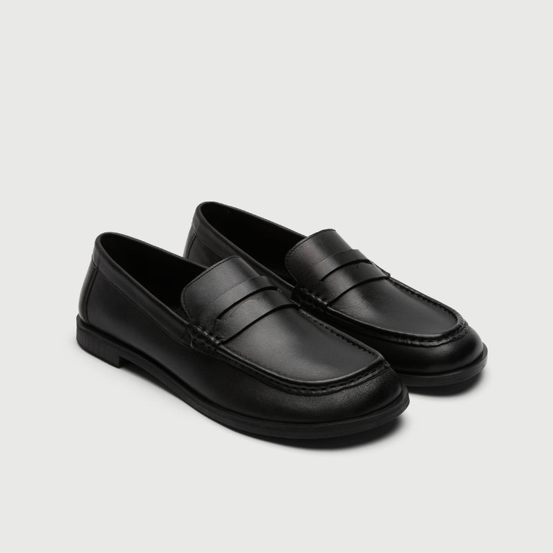 Black Leather Saddle Loafer