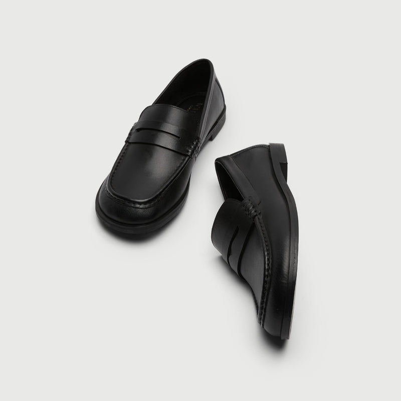 Black Leather Saddle Loafer