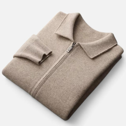 The Gentleman’s Brand Zip Collar Knit Jacket – men’s wool blend cardigan, minimalist knit jacket, smart casual layering piece