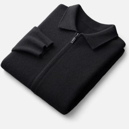 The Gentleman’s Brand Zip Collar Knit Jacket – men’s wool blend cardigan, minimalist knit jacket, smart casual layering piece