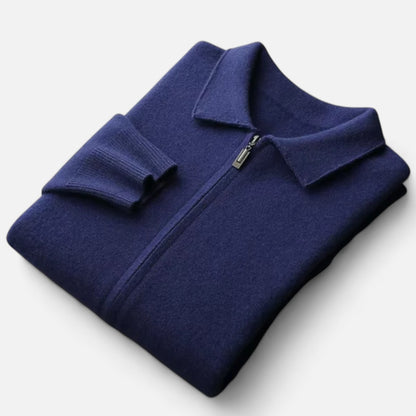 The Gentleman’s Brand Zip Collar Knit Jacket – men’s wool blend cardigan, minimalist knit jacket, smart casual layering piece
