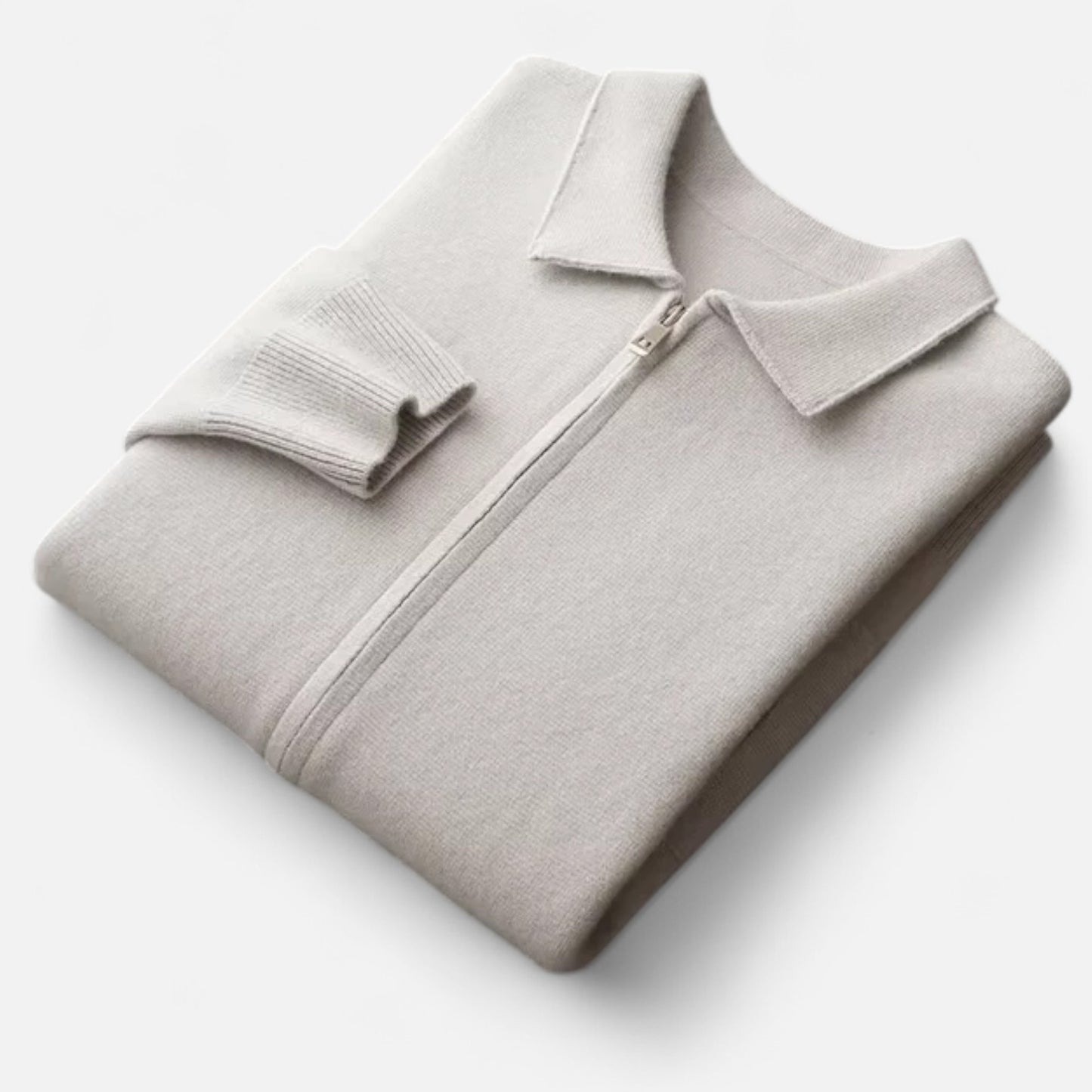 The Gentleman’s Brand Zip Collar Knit Jacket – men’s wool blend cardigan, minimalist knit jacket, smart casual layering piece