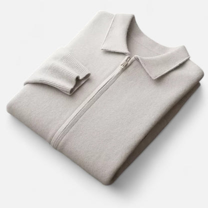 The Gentleman’s Brand Zip Collar Knit Jacket – men’s wool blend cardigan, minimalist knit jacket, smart casual layering piece