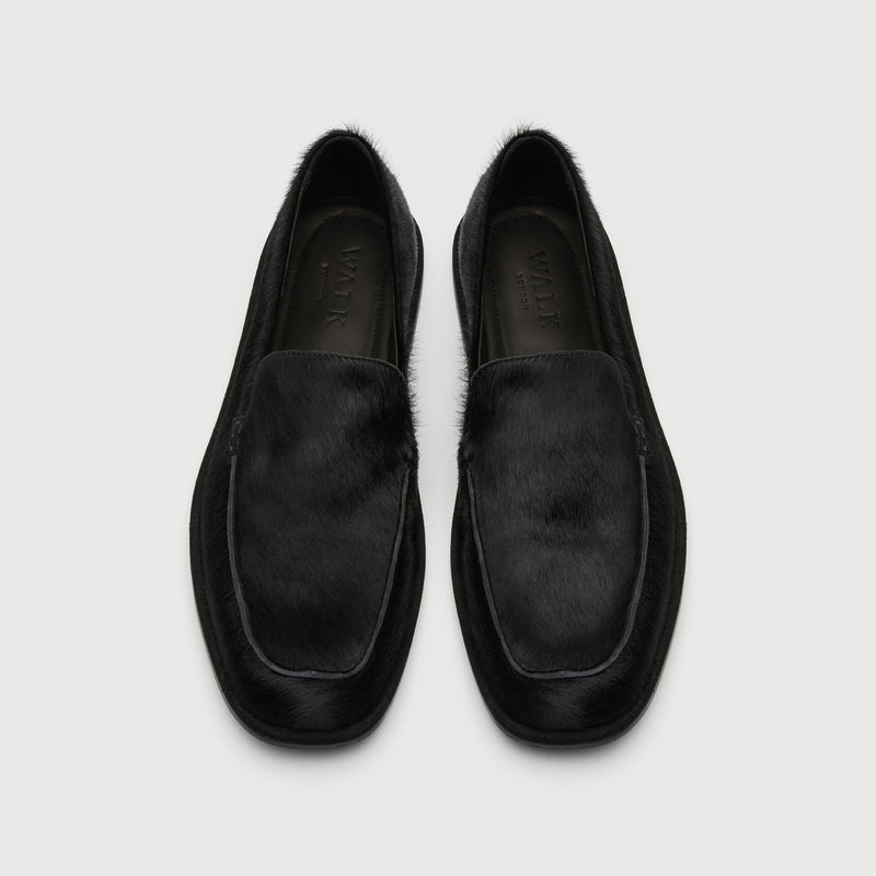 Black Pony Hair Slip On Loafer