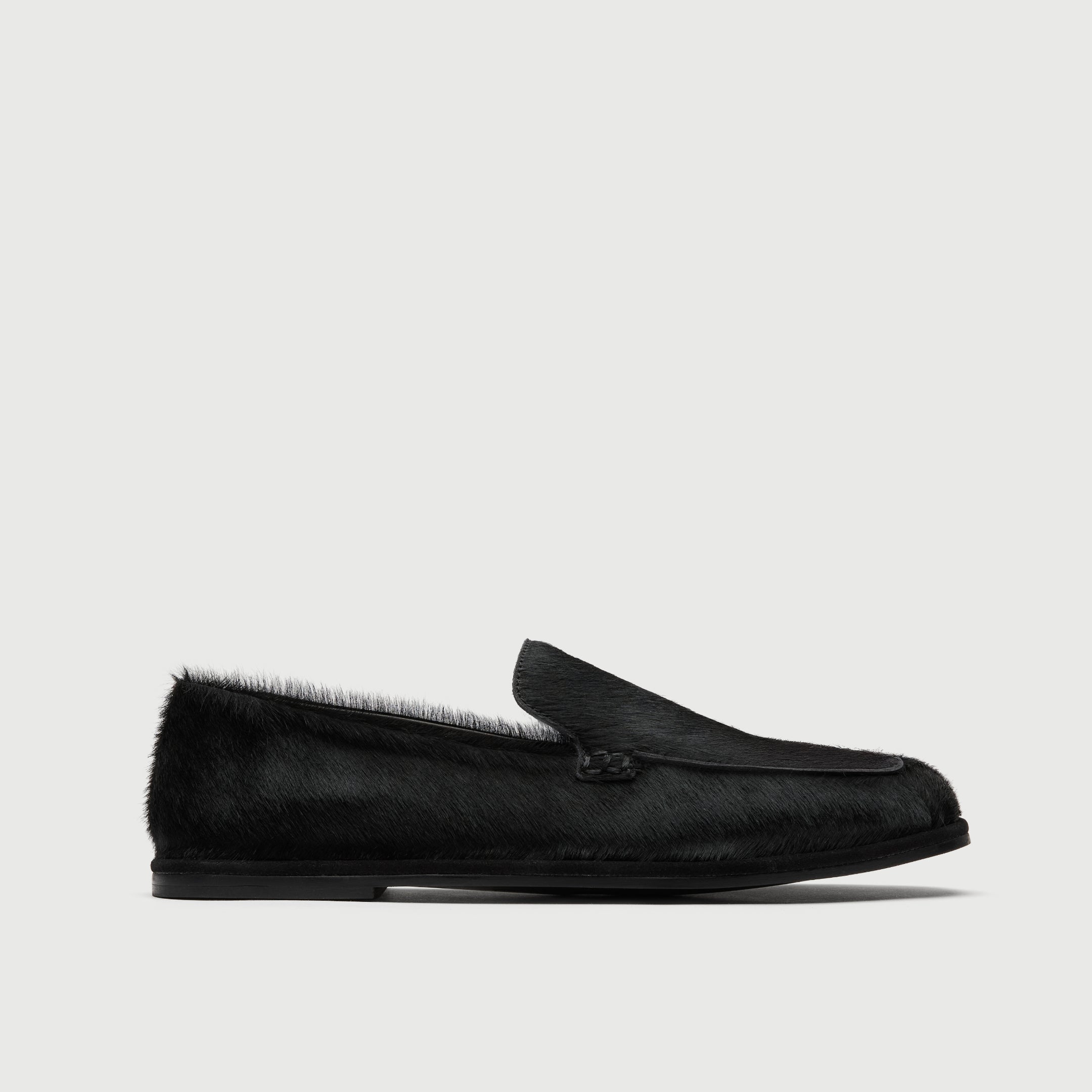 Black Pony Hair Slip On Loafer