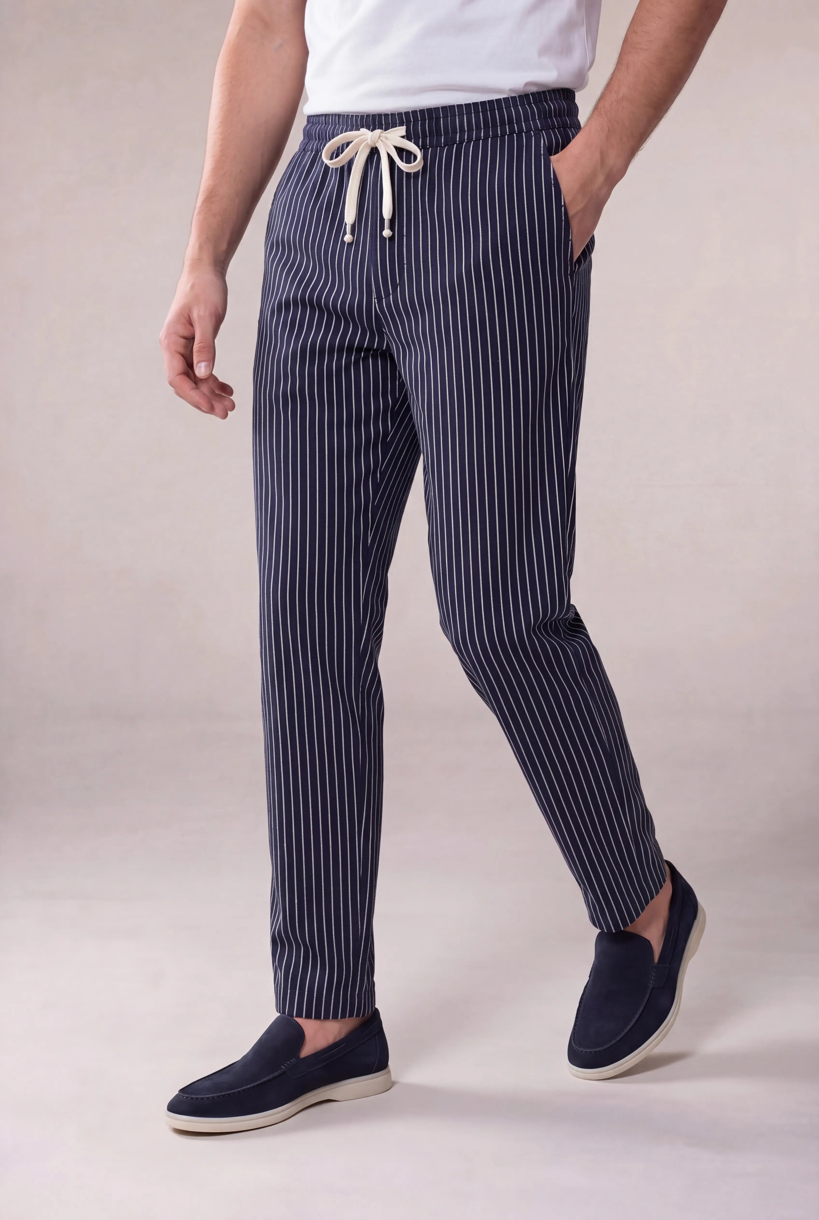 Nervino Striped Linen Trousers Navy