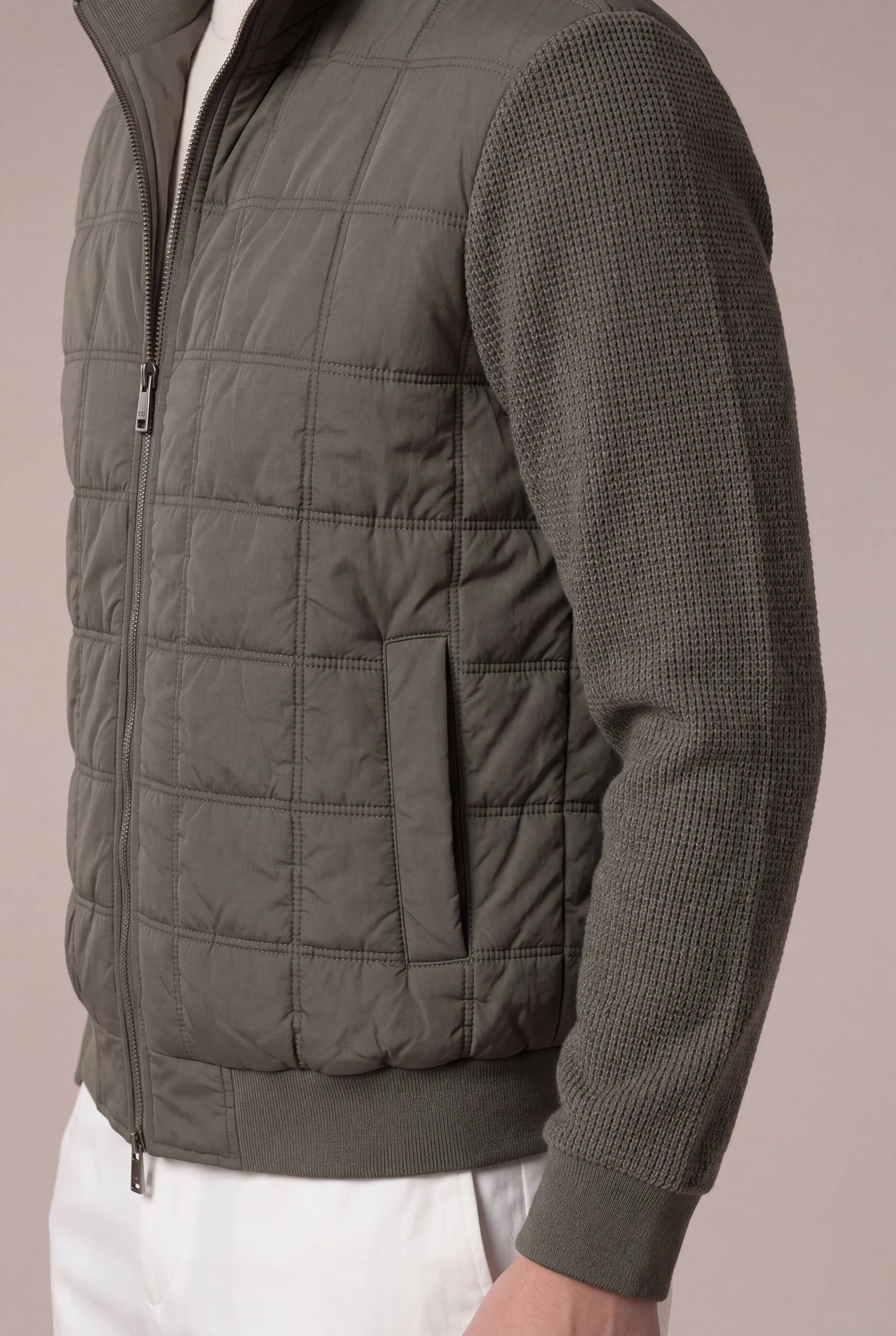 Grendaro Quilted Knit Jacket Olive Green