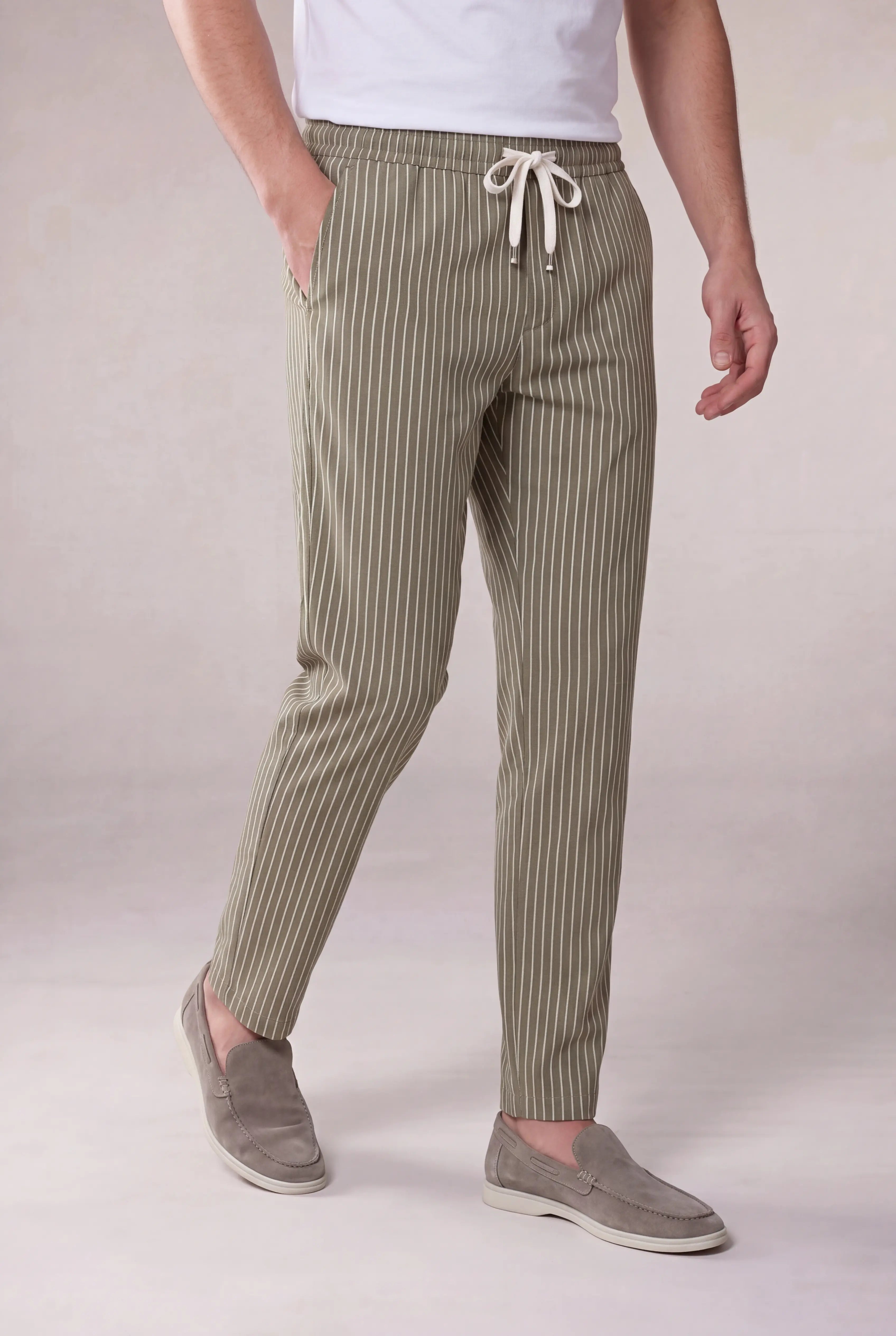 Nervino Striped Linen Trousers Olive