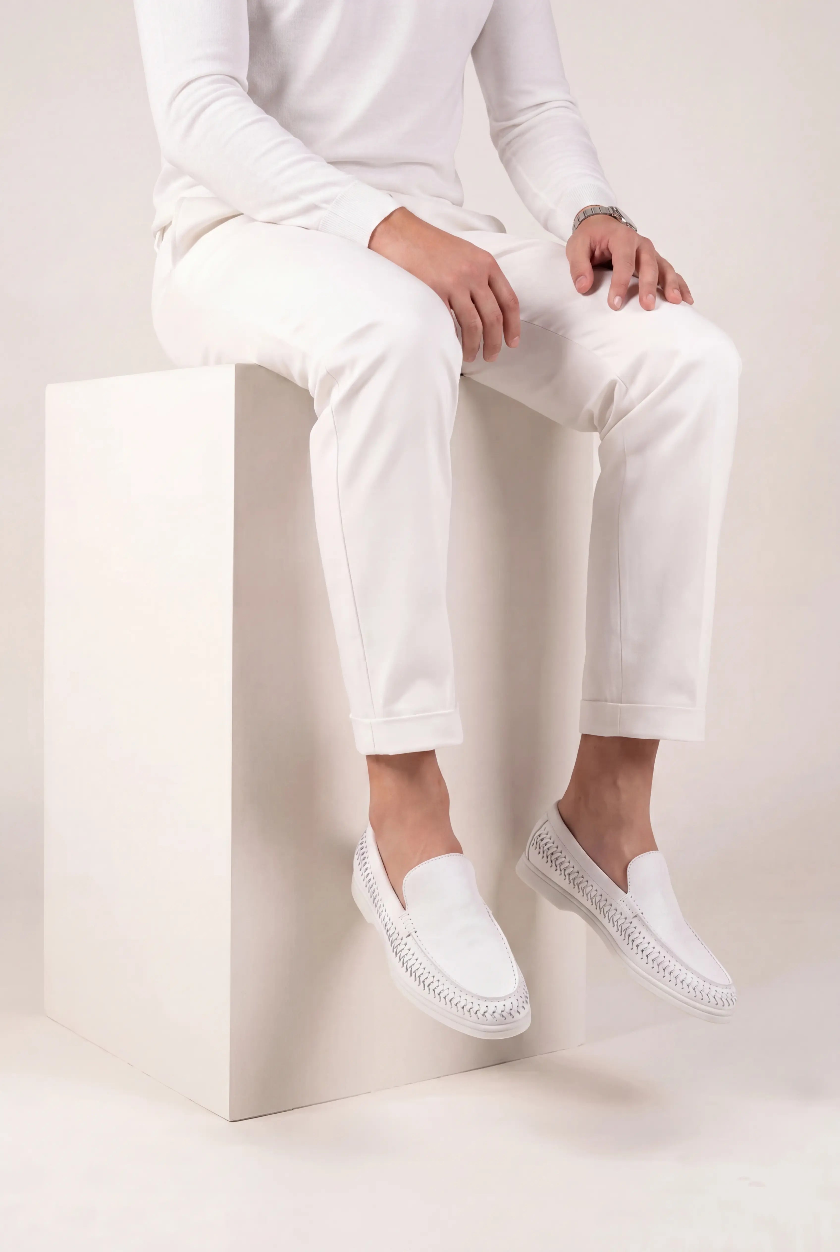 Nervino Suède Woven Loafer White