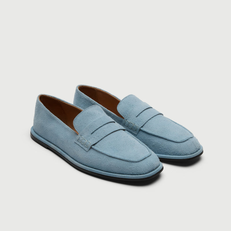 Pale Blue Suède Saddle Loafer