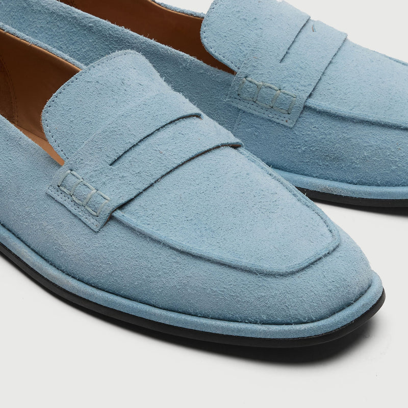 Pale Blue Suède Saddle Loafer
