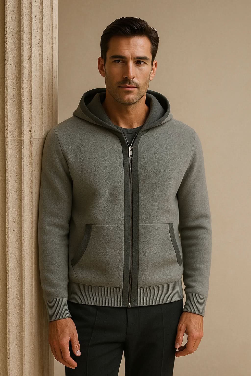 COMO HOODED CARDIGAN GREY