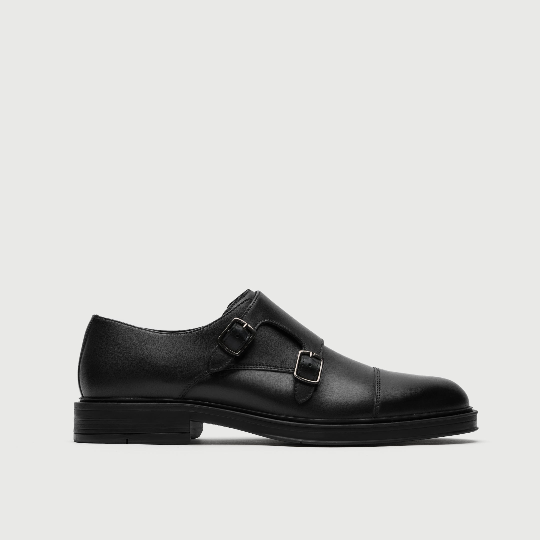 Black Leather Double Monk Shoe