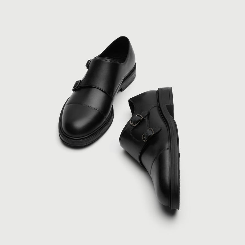 Black Leather Double Monk Shoe