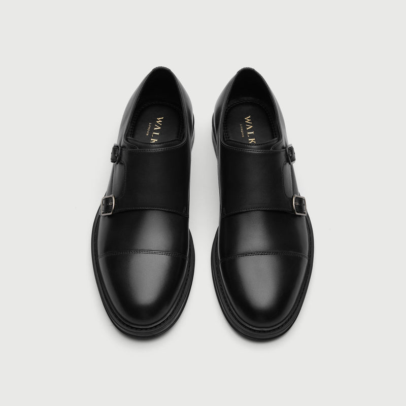 Black Leather Double Monk Shoe