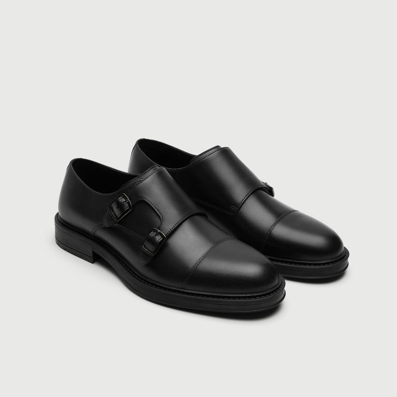 Black Leather Double Monk Shoe