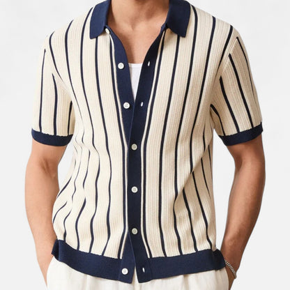 The Gentleman’s Brand | Men’s White Striped Knit Polo Shirt – Crisp Lines, Relaxed Sophistication