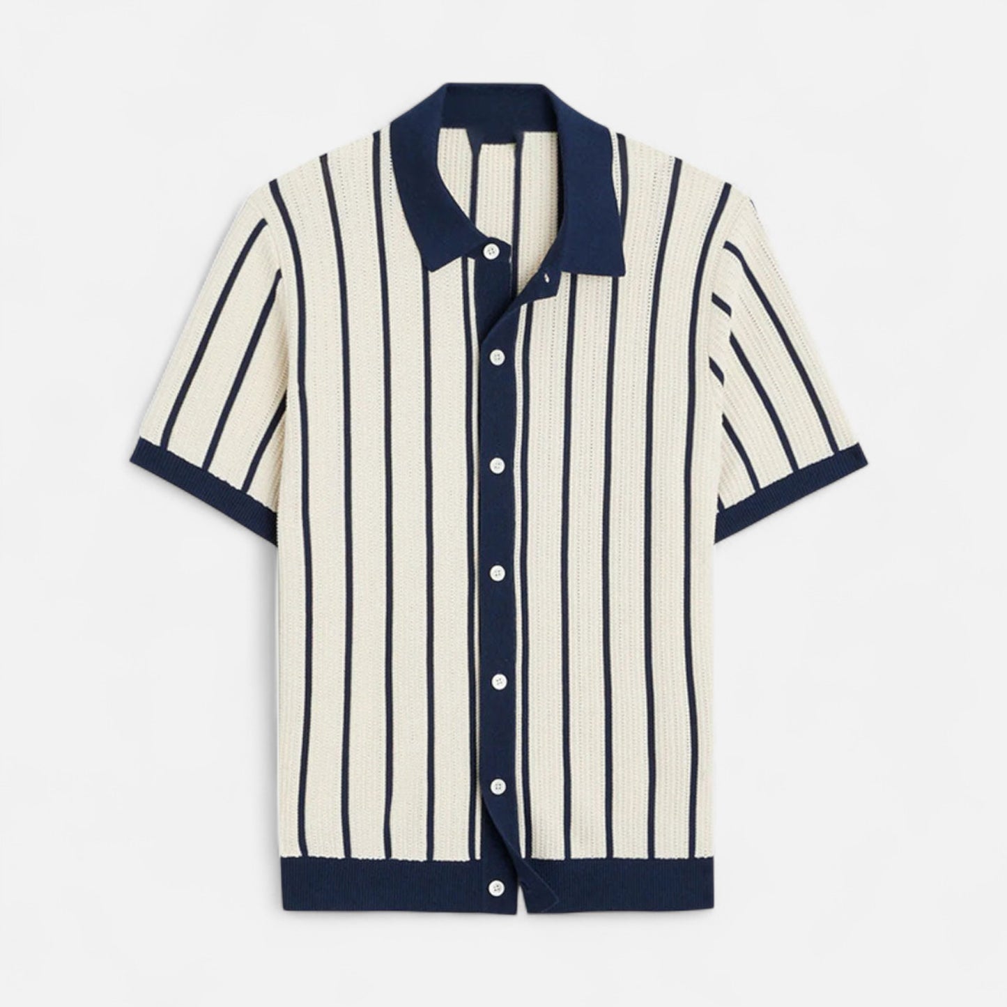 The Gentleman’s Brand | Men’s White Striped Knit Polo Shirt – Crisp Lines, Relaxed Sophistication