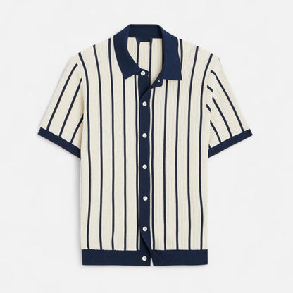 The Gentleman’s Brand | Men’s White Striped Knit Polo Shirt – Crisp Lines, Relaxed Sophistication