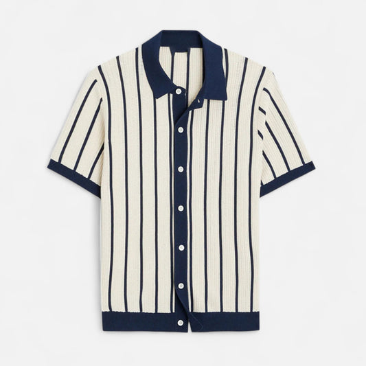 The Gentleman’s Brand | Men’s White Striped Knit Polo Shirt – Crisp Lines, Relaxed Sophistication