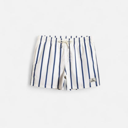 The Gentleman’s Brand | Men’s Striped Swim Shorts – White with Navy Stripes, 100% Polyester, Classic Fit for Old Money Summer Style